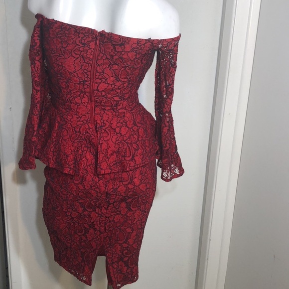 WhimsiGoth Red Black Tipped lace Peplum Cocktail Sexy Dress Sz 0 - Picture 10 of 14